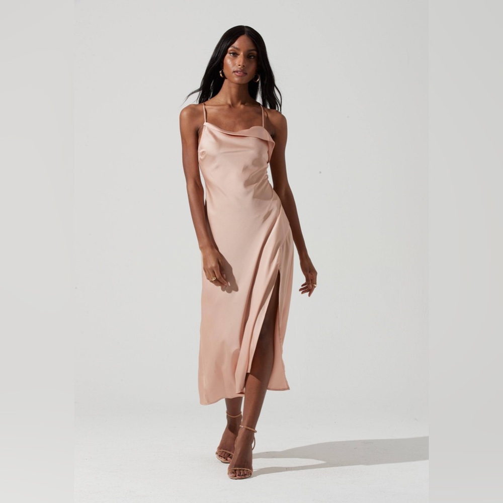 ASTR the Label Strapy Cowl Slip Midi Dress Pink Side Slip Tie Back Size XL NWT